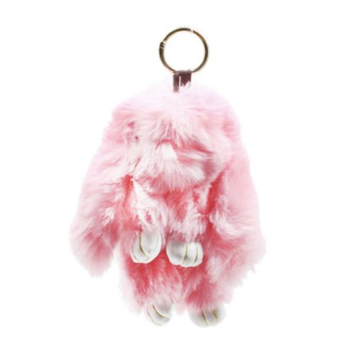 Меховой брелок "Зайка", 15 см, нежно-розовый фото