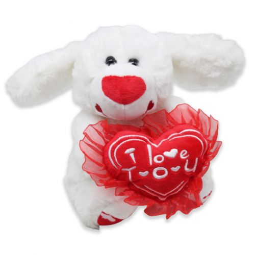 М'яка іграшка "Собачка з серцем", біла фото