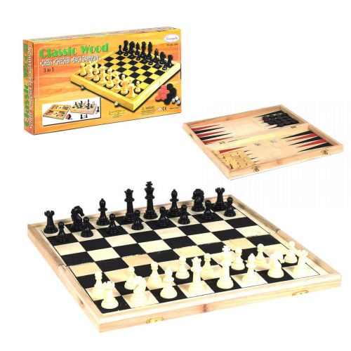 Уцінка.  Шахи дерев'яні 3 в 1 - зламані дві планки на ігровому полі, зламаний замок, брудні шахи, поле трохи у фарбі фото