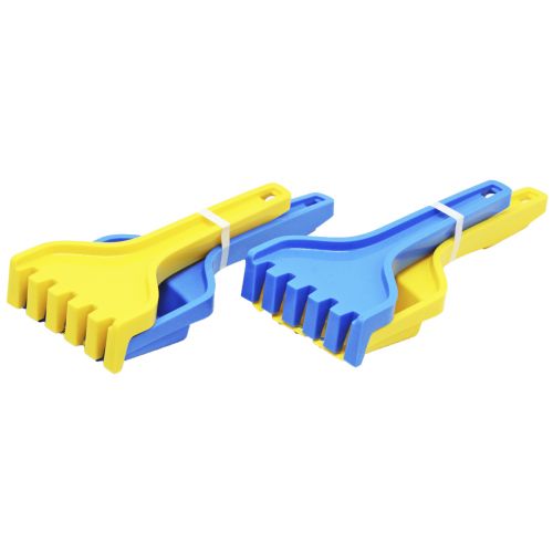 Песочный набор "Лопатка и грабли" (голубой + желтый) фото
