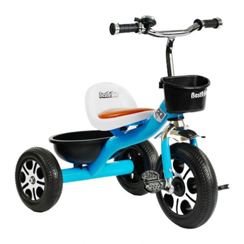 Велосипед 3-х колісний LM-5788 "Best Trike" (1) БЛАКИТНИЙ, піно колесо, метал.  рама, дзвіночок, 2 кошики, переднє d = 26см, заднє d = 20см, в коробці фото