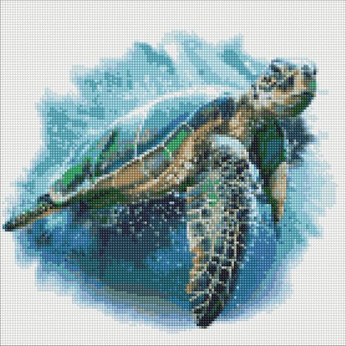 Алмазна мозаїка "Блакитна черепаха", 40х40 см фото
