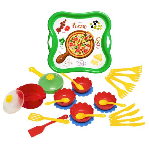 Набор столовой посуды "Пицца" на подносе фото