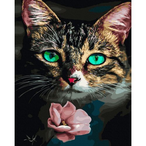 Картина за номерами "Кішка та квітка" ★★★★ фото