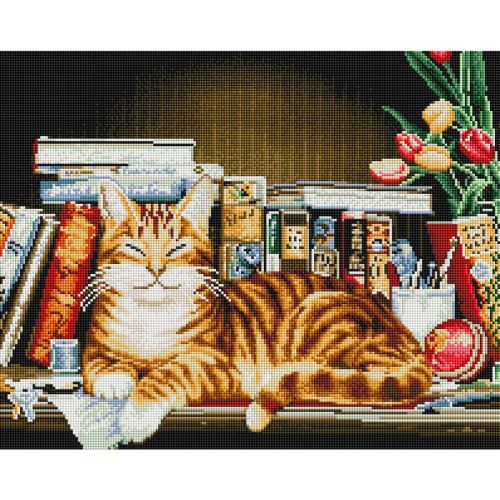 Алмазна мозаїка "Кіт серед книжок" 40х50 см фото