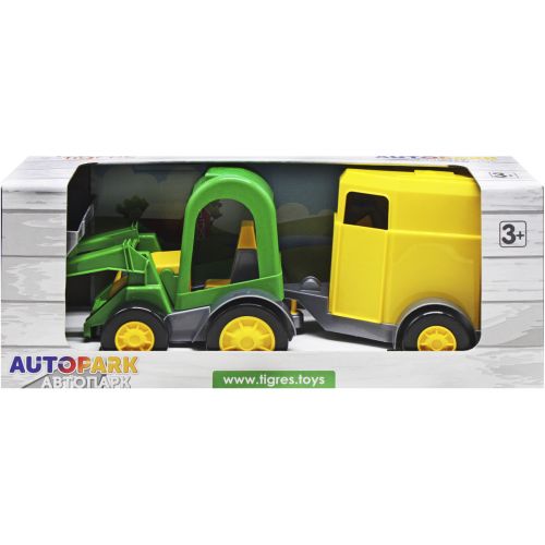 Трактор-багги с ковшом зеленийз жовтим коневозом фото