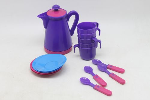 Уцінка Набір посуду Ева, 13 предметів (4 чашки, 4 блюдца, 4 ложки, чайник) подряпини фото
