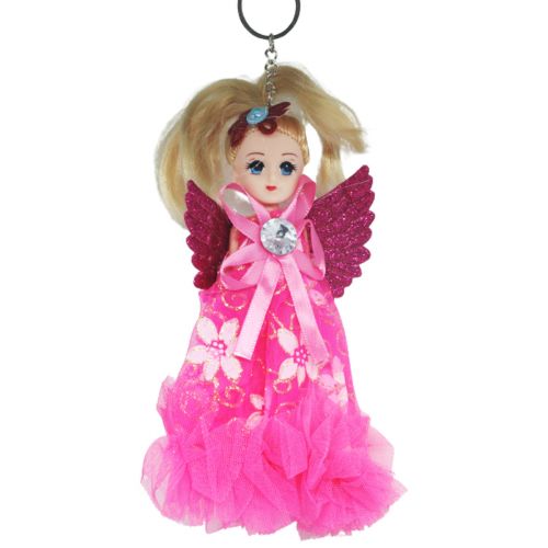 Лялька-брелок з крилами "Янгол", малиовий фото