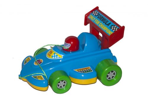 Уценка.  Каталка "Гоночная машина" (синяя) - Отломано колесо, грязная фото