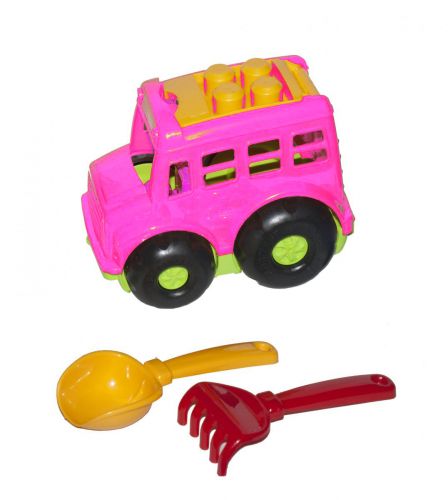 Уцінка.  Автобус "Бусик №1" + лопатка і грабельки (рожевий) - Не товарний вигляд фото