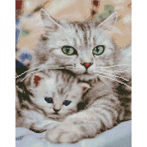 Алмазная мозаика "Кошка с котятами" 30х40 см фото