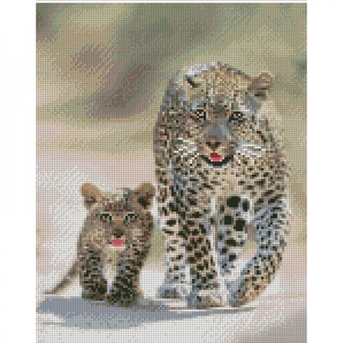 Алмазна мозаїка "Сімʼя леопардів" 30х40 см фото
