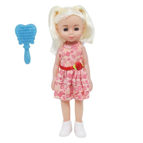 Лялька в персиковом, с расческой (33 см) фото
