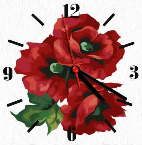 Годинник-картина за номерами "Маки", 30х30 см фото