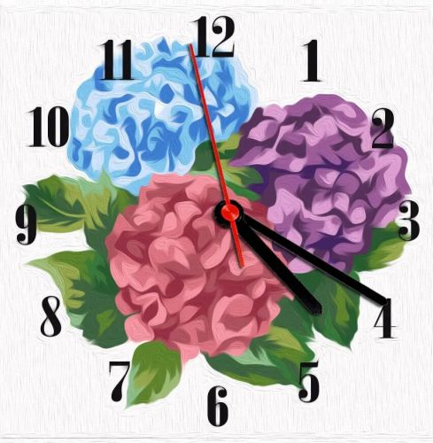 Годинник-картина за номерами "Гортензії", 30х30 см фото