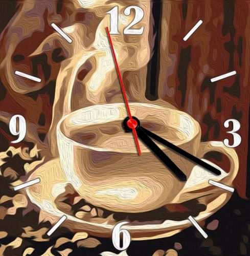 Годинник-картина за номерами "Ароматна кава", 30х30 см фото