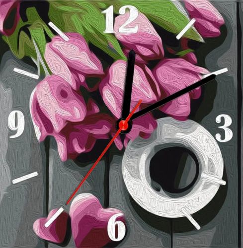 Набір Годинник за номерами "Кава та тюльпани", 30х30 фото