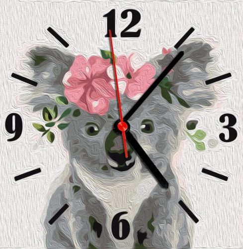 Годинник-картина за номерами "Коала", 30х30 см фото