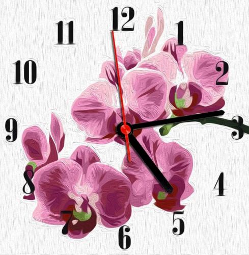 Годинник-картина за номерами "Орхідея", 30х30 см фото