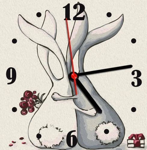 Годинник-картина за номерами "Зайчики", 30х30 см фото