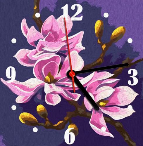 Годинник-картина за номерами "Магнолії", 30х30 см фото