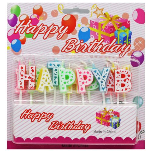 Свічки-літери на торт "Happy Birtday" різнокольорові 16,2*15,5см фото