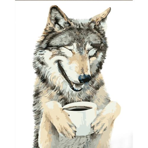 Картина по номерам "Волк и чашечка" ★★★ 40х30 см фото