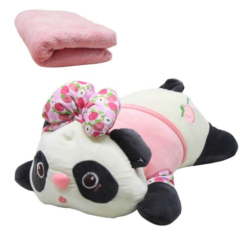 Мʼяка іграшка з пледом "Панда" (рожева) фото