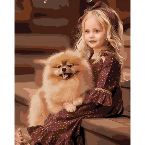 Картина по номерам "Шпиц и маленькая девочка" 40х50 см фото