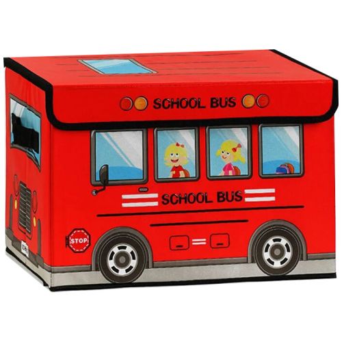 Корзина-пуфик для игрушек "Школьный автобус", красный фото
