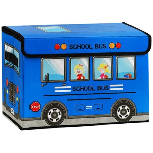 Кошик-пуфик для іграшок "Шкільний автобус", синій фото