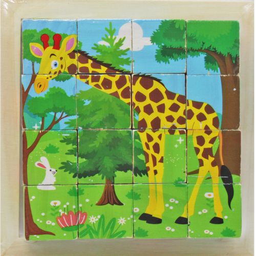 Кубики-пазл деревянные "Жираф" (16 шт) фото
