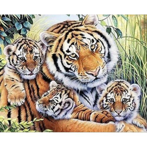 Алмазная мозаика "Тигриная семья" 50х40 см фото