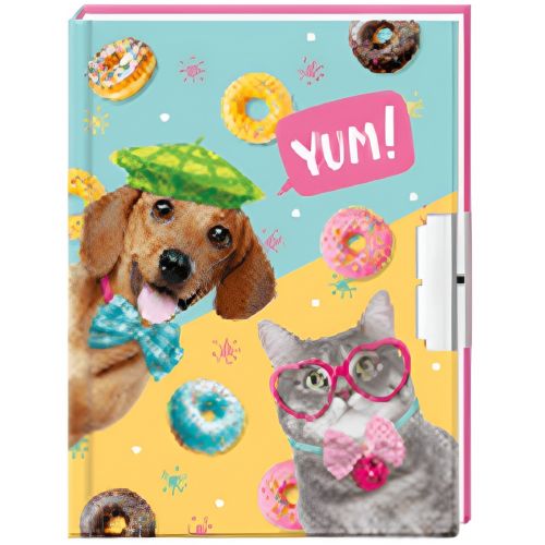 Блокнот на замочку "Пес, кіт та пончики" фото