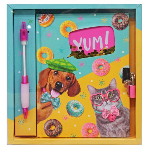 Набір з блокнотом на замочку "Пес, кіт і пончики" фото