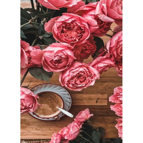 Алмазна мозаїка, без підрамника "Кава у трояндах" 30х40 см фото