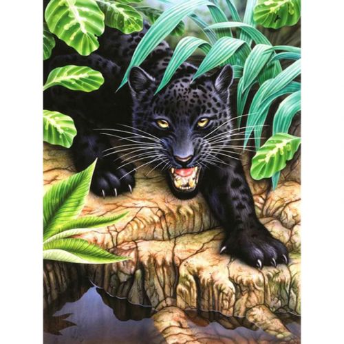 Алмазная мозаика, на рейках "Черный леопард" 30х40 см фото
