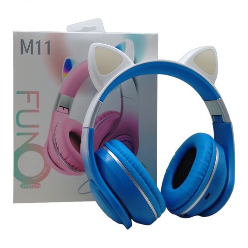 Навушники бездротові "Котик", з підсвічуванням (блакитні) фото