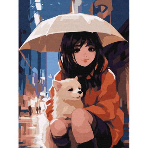 Картина по номерам "Аниме.  Вместе под зонтиком" ★★★ фото
