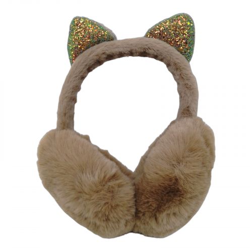 Хутряні навушники дитячі "Котик" (коричневі) фото