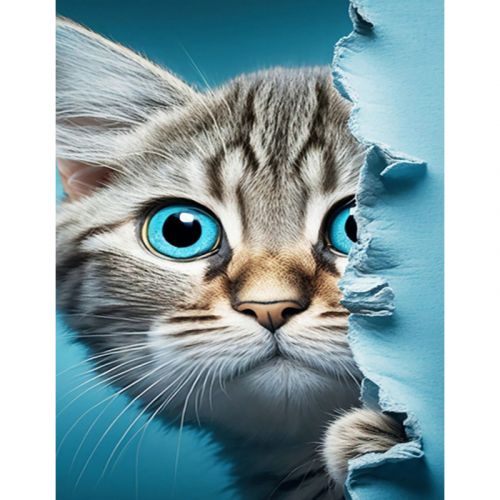 Алмазна мозаїка, без підрамника "Котик з блакитними оченятами" 40х50 см фото