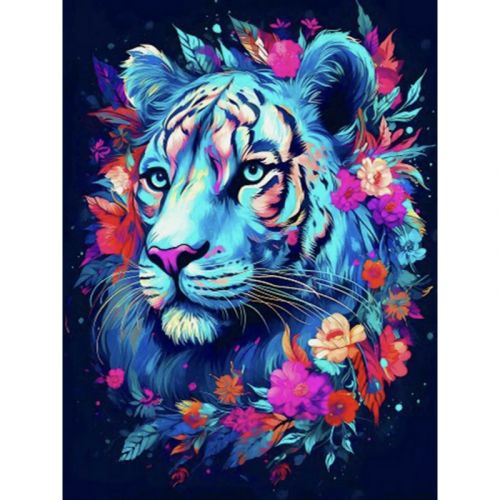 Алмазная мозаика, без подрамника "Тигр с цветами" 40х50 см фото