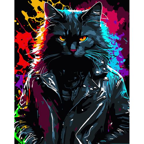 Картина по номерам на черном фоне "Брутальный кот" 40х50 фото