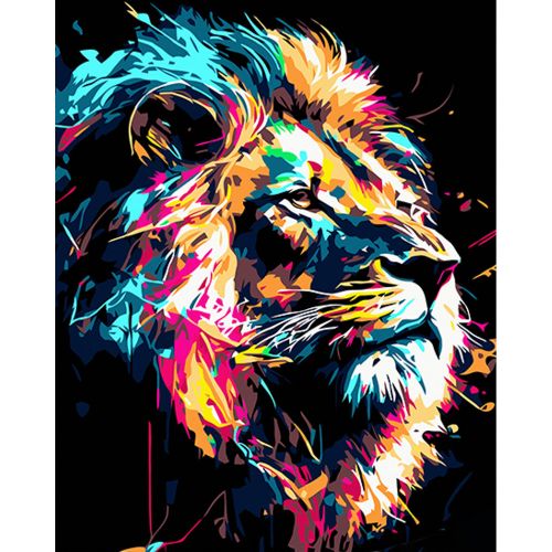 Картина по номерам на черном фоне "Могучий лев" 40х50 фото