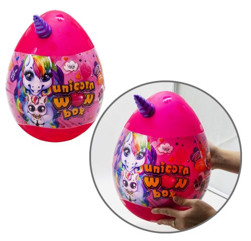 Уцінка.  Іграшка-сюрприз "Unicorn WOW Box", укр (малиновий) Зламане яйце , вміст у порядку в повній комплектації фото