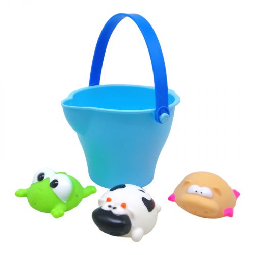 Ведро пластиковое, с 3 резиновыми игрушками (голубое) фото