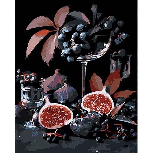 Картина за номерами на чорному фоні "Інжир та виноград" 40х50 фото