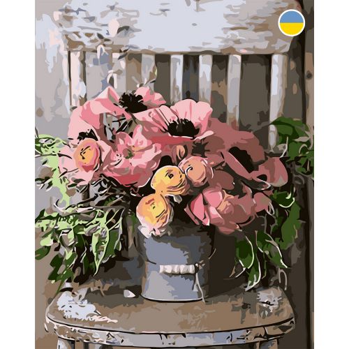 Картина по номерах "Букет квітів на стільці" 40x50 см фото