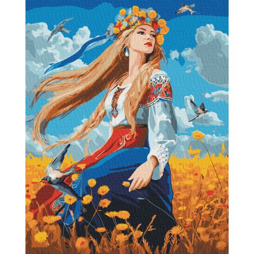 Картина по номерах "Дівчина в полі жовтих квітів" 40x50 см фото