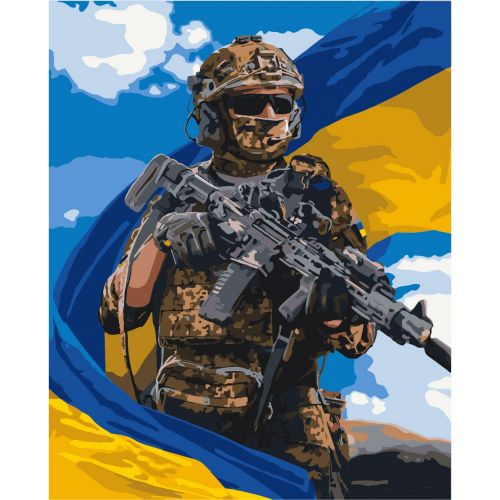 Картина по номерам "Украинский воин с флагом" 40x50 см фото